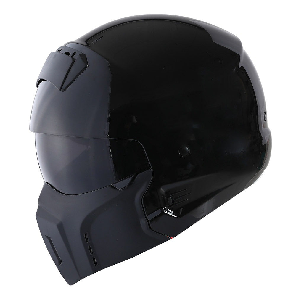 Motorcycle Helmet Convertible Full/Open-Face Shell with Detachable Mask, Smoked Shield, S-XL Sizes and Multiple Styles