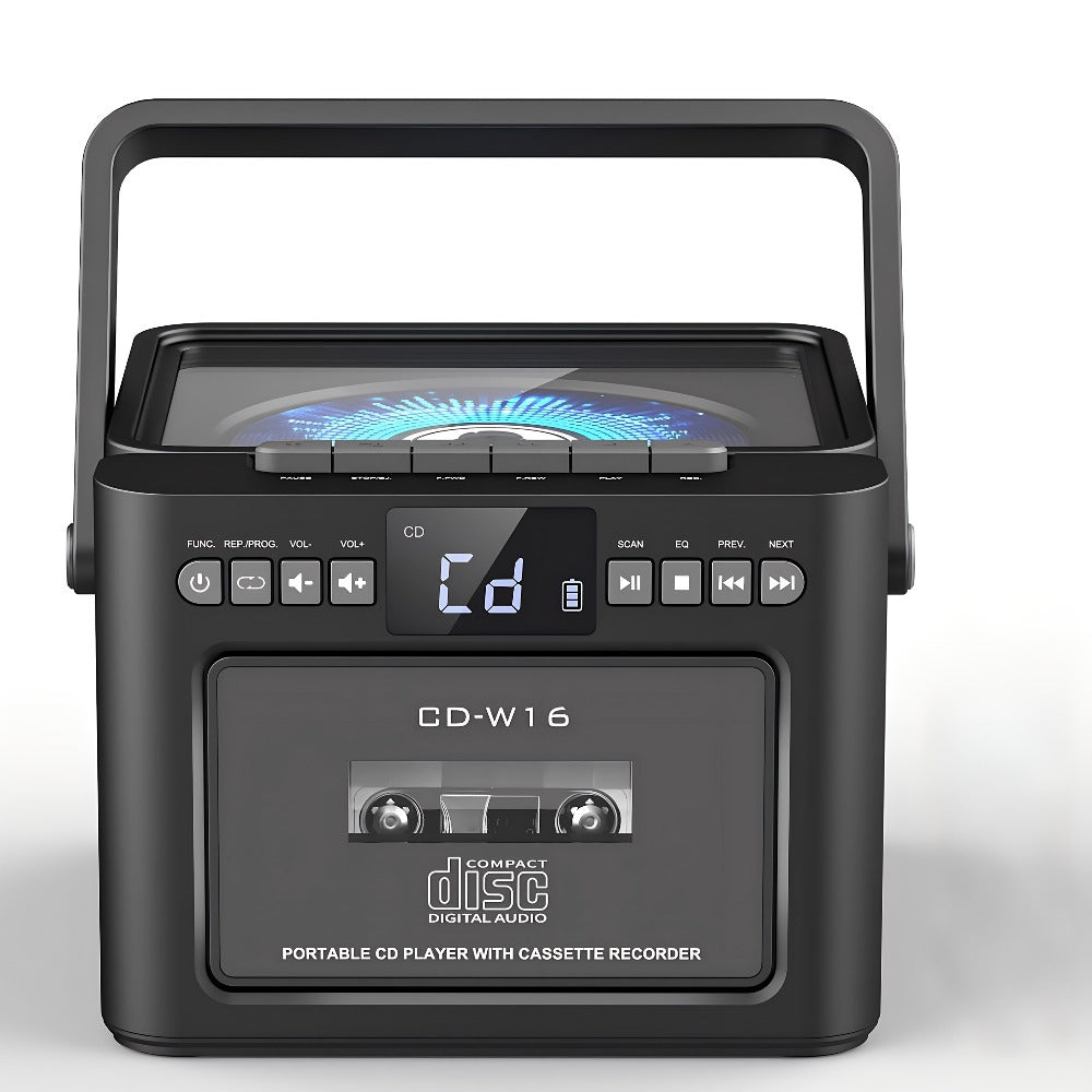 Boombox CD Cassette Player Rechargeable 5000mAh Battery 5W Dual Stereo Speakers FM Radio Tape Recording AUX SD USB 3.5mm Jack Portable Home
