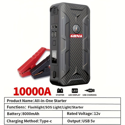 Portable Car Jump Starter 12V – Peak Power Battery Booster Pack for 8.0L Gas & Diesel Engines, USB Charging & LED Emergency Light