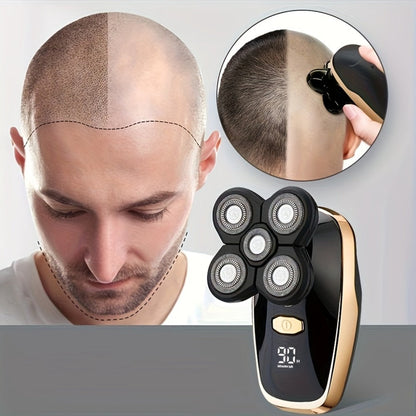 5-in-1 Electric Shaver Kit for Men Wet Dry Rotary Shaver – Bald Head Beard Nose Ear Trimmer with Digital Display