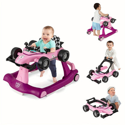 4-in-1 Foldable Baby Walker with Activity Toy Tray & Adjustable Height, Sit-to-Stand Push Walker for Infants & Toddlers