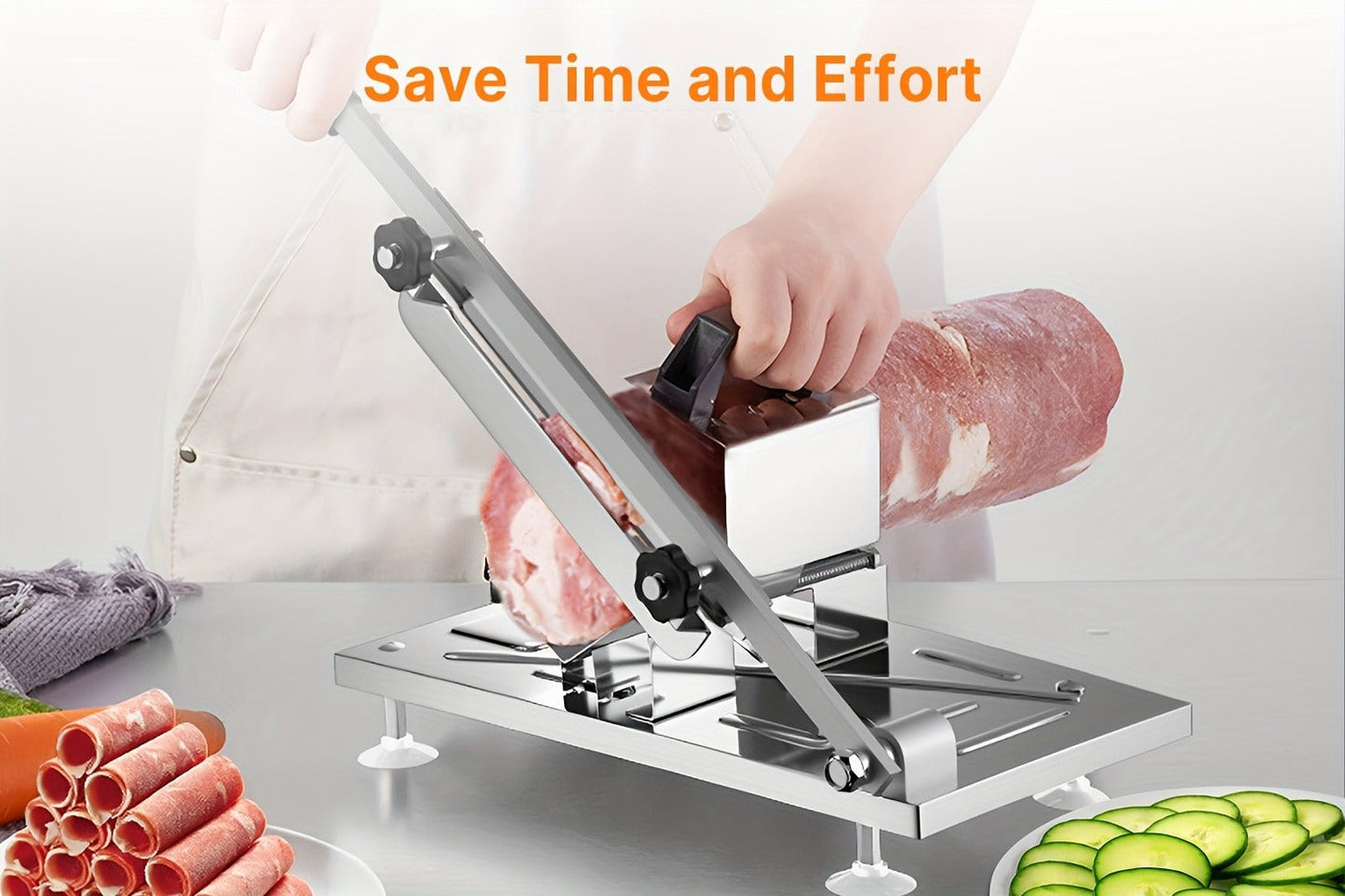 Manual Meat Slicer, Stainless Steel Food Slicer with Adjustable Thickness, Sharp 430 Steel Blade for Slicing Frozen Meat