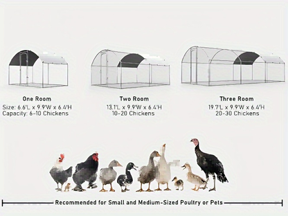 Walk-in Chicken Pen Large Metal Outdoor Poultry Enclosure Cover Yard Cage for Chickens Ducks Rabbits 3 Sizes Available