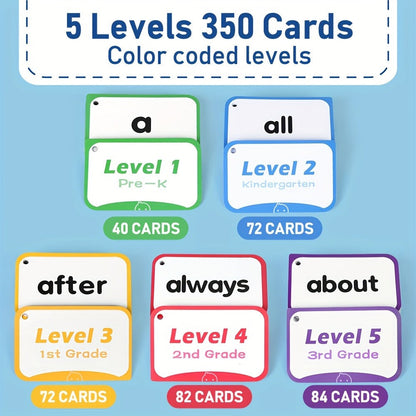 Sight Words Flash Cards 350 Dolch & Fry High Frequency Words, 5 Color-Coded Levels Pre-K to 3rd Grade