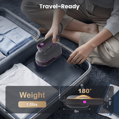 Mini Travel Steamer 2-in-1 Dry Steam Iron Foldable 180 Degree Handle 15-Second Heat 85ml for Entryways, Bedrooms and Living Spaces