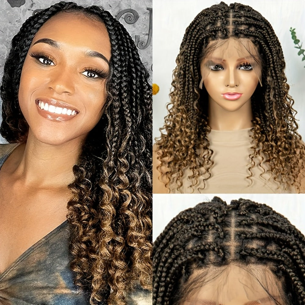 Goddess Square-Braid Wig with Curly Ends in 14- or 16-Inch Lengths and Black, Burgundy or Brown Colors