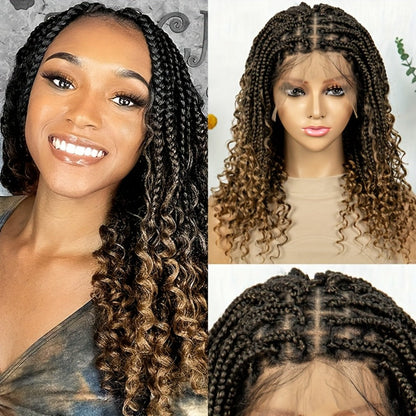 Goddess Square-Braid Wig with Curly Ends in 14- or 16-Inch Lengths and Black, Burgundy or Brown Colors