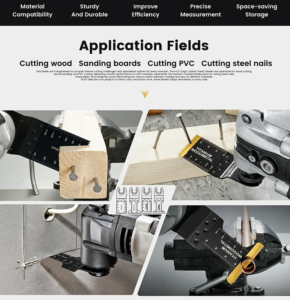 Titanium Oscillating Multi Tool Blades Universal Quick Release Saw Blades Set for Cutting Metal Nails Wood Plastic Compatible with Major
