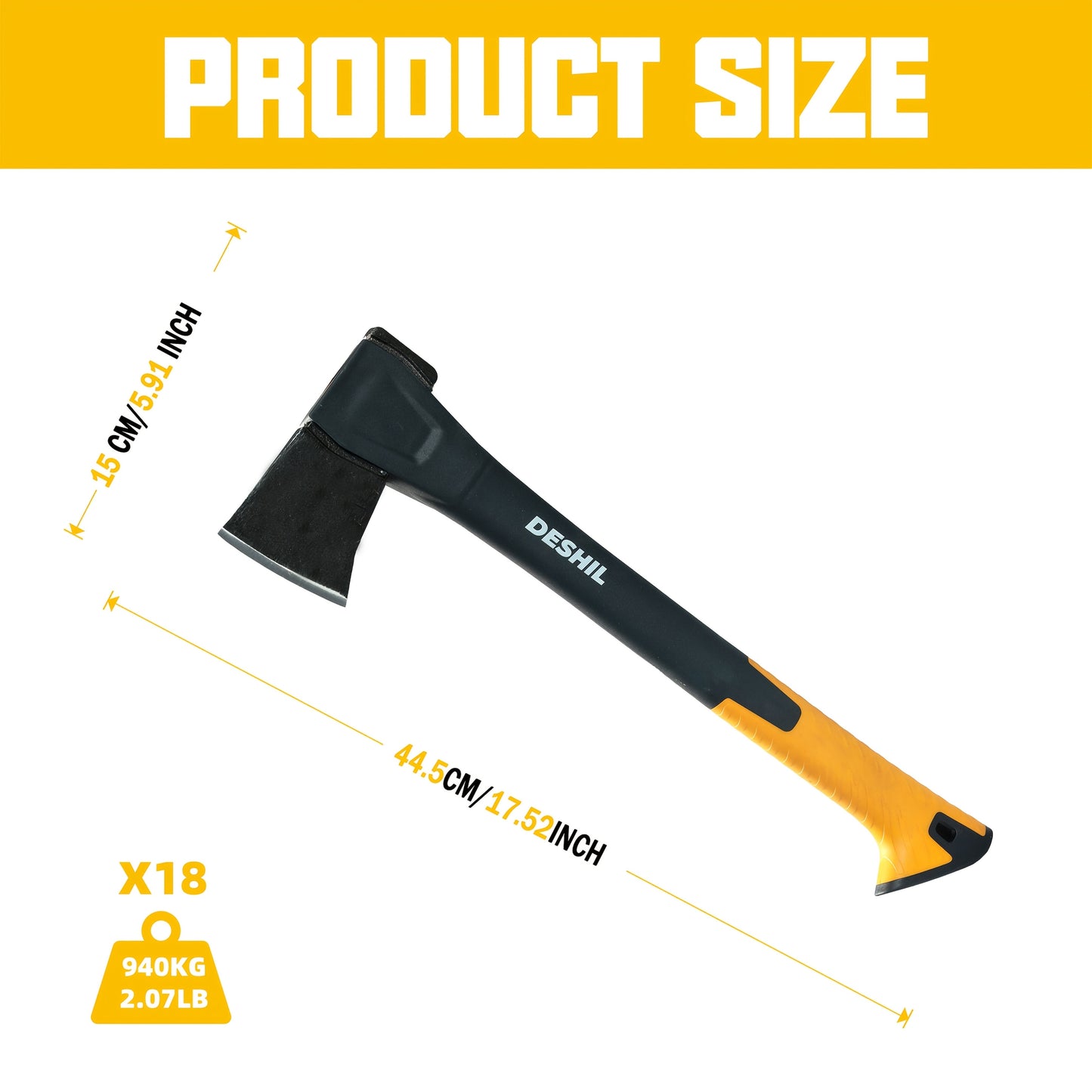 Carbon Steel Camping Hatchet Wood Splitting Axe – Teflon-Coated Forged Steel Blade, Shock-Absorbing Fiber Handle, Anti-Rust & Non-Slip