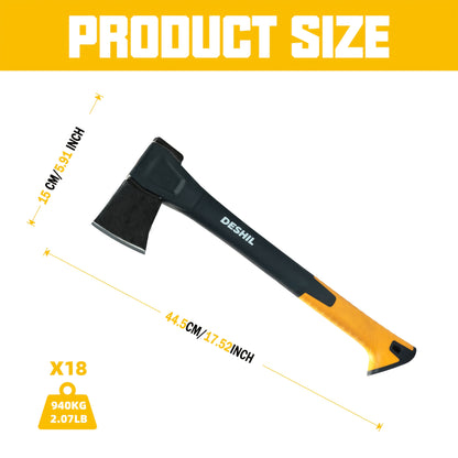 Carbon Steel Camping Hatchet Wood Splitting Axe – Teflon-Coated Forged Steel Blade, Shock-Absorbing Fiber Handle, Anti-Rust & Non-Slip