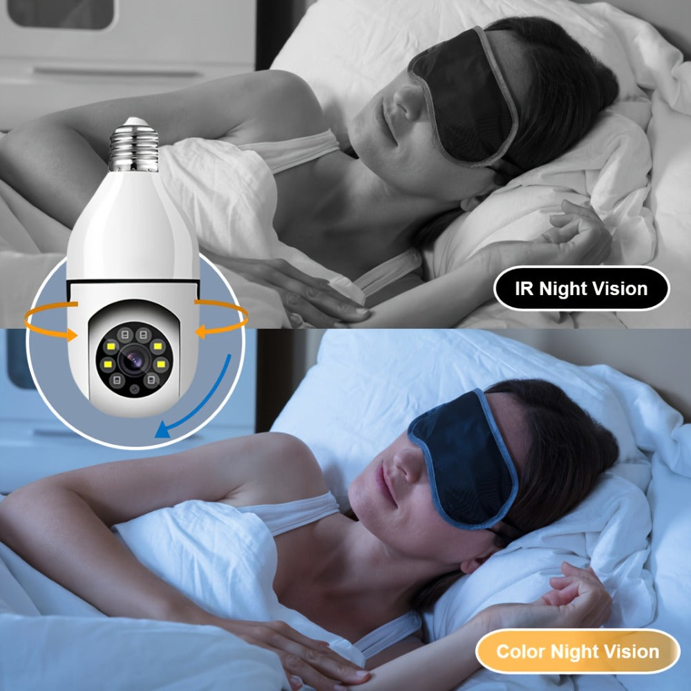 E27 Bulb Camera 360° Pan & Tilt 3MP 1080P, Full-Color Night Vision, Two-Way Audio, Motion Detection