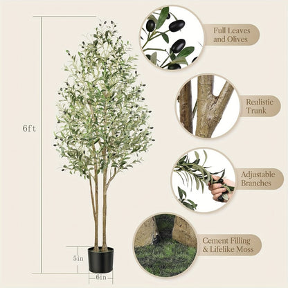 Full-Canopy Artificial Olive Tree with 4, 5, 6 or 7 ft Height Options, Decorative Fruit and Potted Base