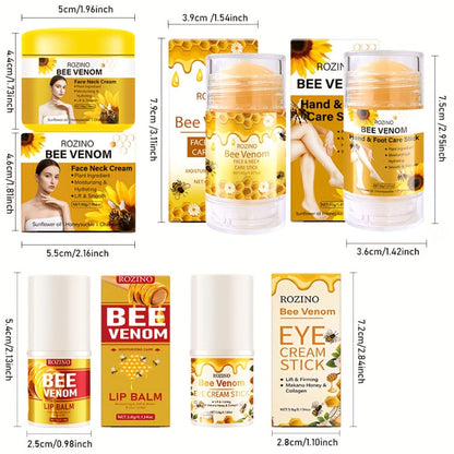 Bee Venom Body Care Set 5pcs Full Body Kit for Lips Face Neck Hands Feet, Non-Greasy Fast Absorption
