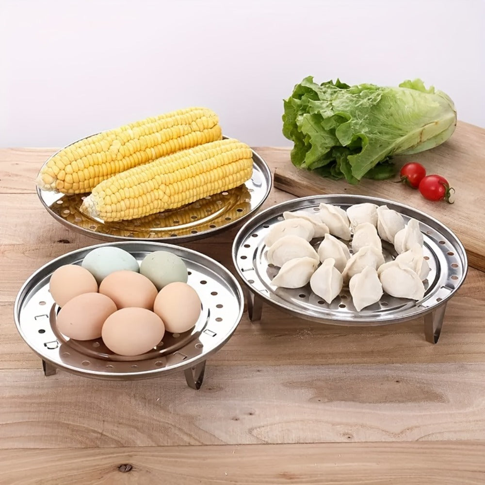 Stainless Steel Steamer Rack Set 3-Piece Multi-Layer Round Steamer Insert with Can Holder, Fits Most Pots for Home Kitchen
