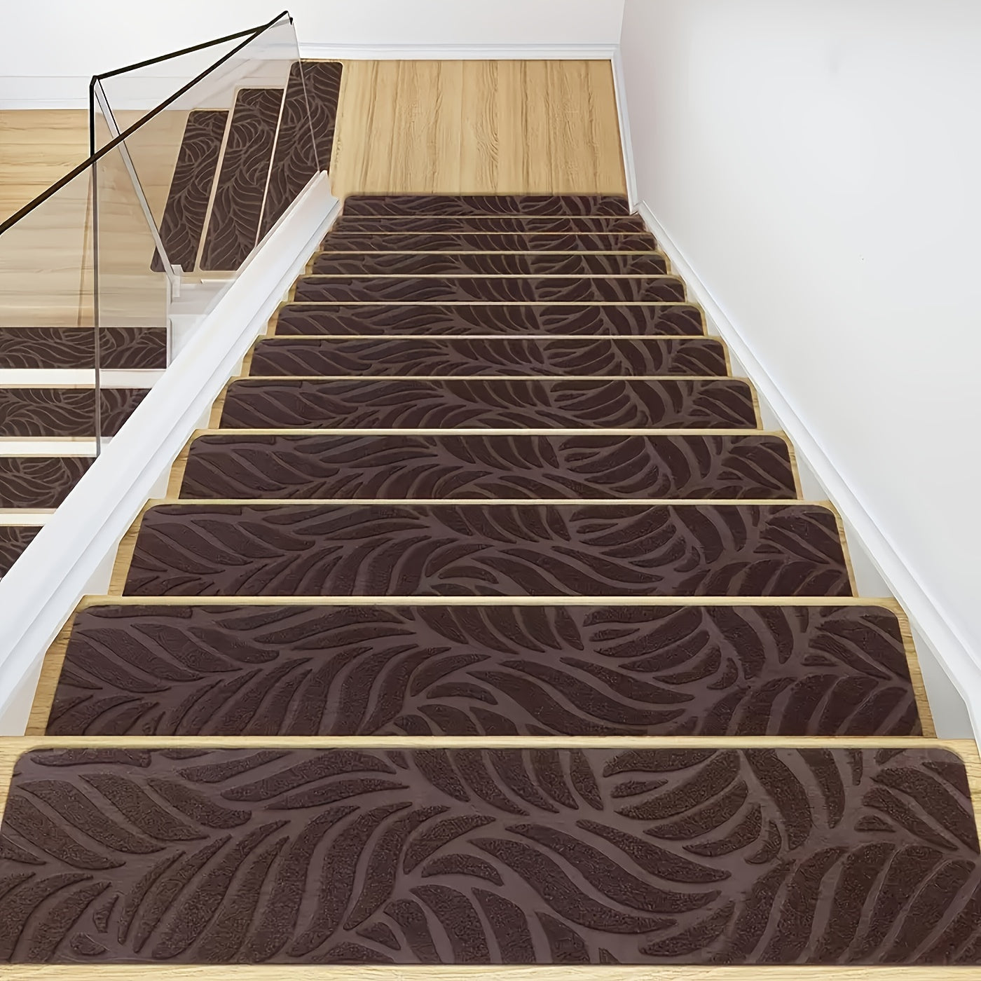 Stair Treads 15 Pack, Self-Adhesive Indoor Stair Mats for Wooden Steps, Polyester Carpet Runners
