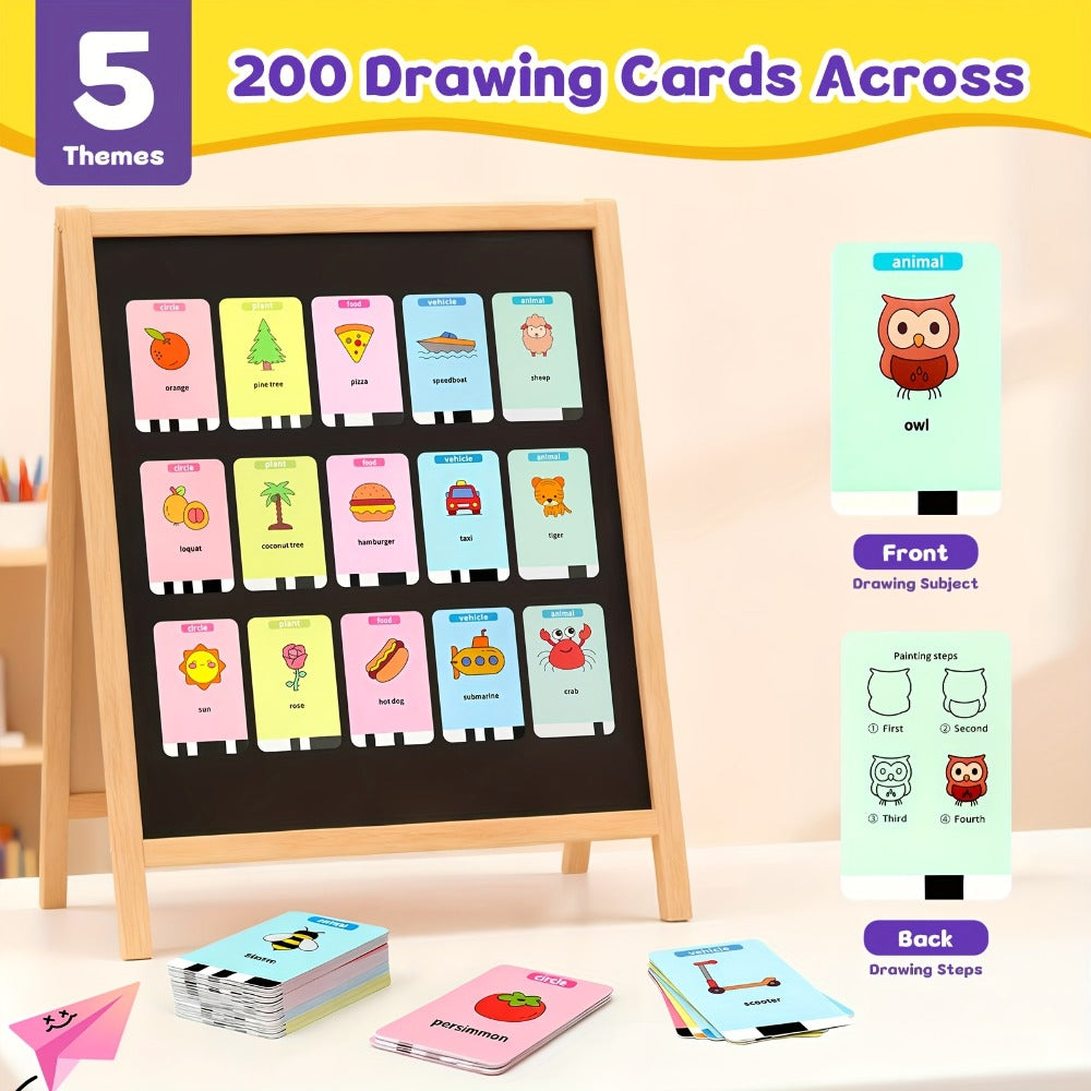 Drawing Robot for Kids Penguin, 200 Learning Cards & 12 Color Pens, STEM Art Educational Toy, Screen-Free Interactive Drawing Game
