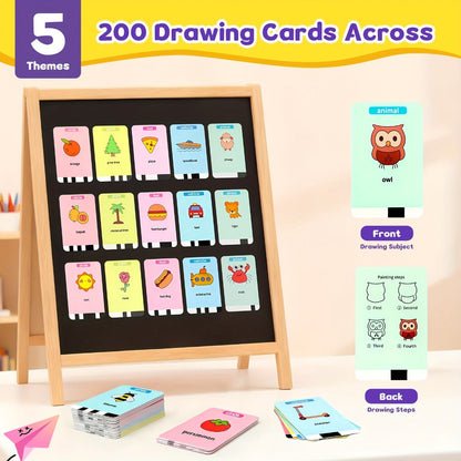 Drawing Robot for Kids Penguin, 200 Learning Cards & 12 Color Pens, STEM Art Educational Toy, Screen-Free Interactive Drawing Game
