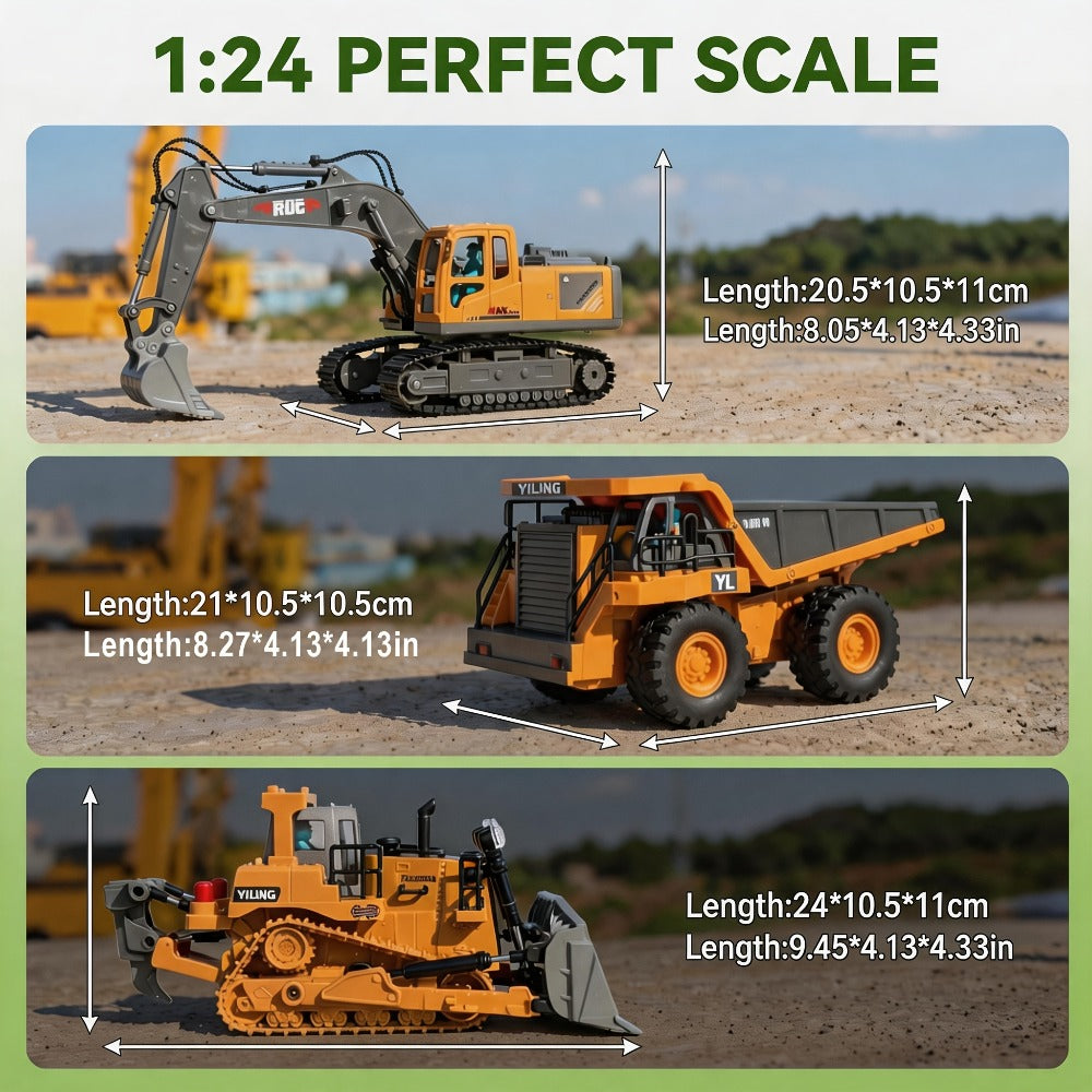 RC Bulldozer 1:24 Scale Alloy with 680° Rotation & Working Arm, 2.4GHz Remote Control Construction Vehicle for Kids
