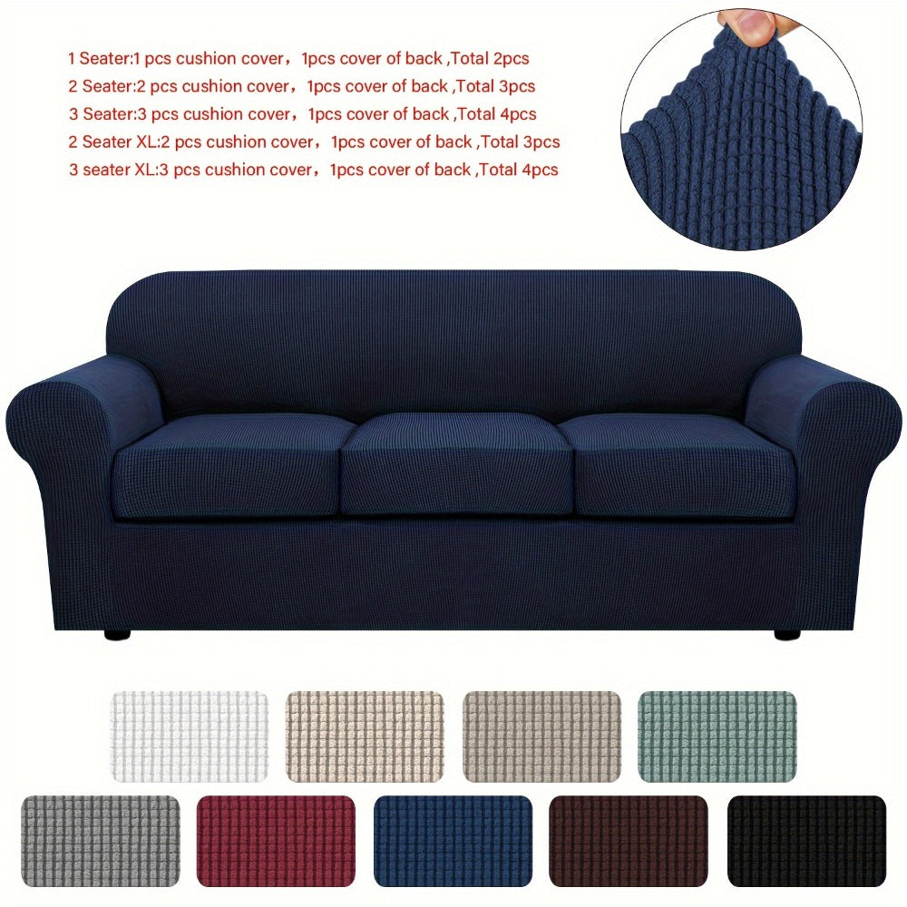 Sofa Cover Grid Jacquard Elastic Full-Cover Slipcover with Elastic Fit for 1 to 3 Seats and XL Sofas