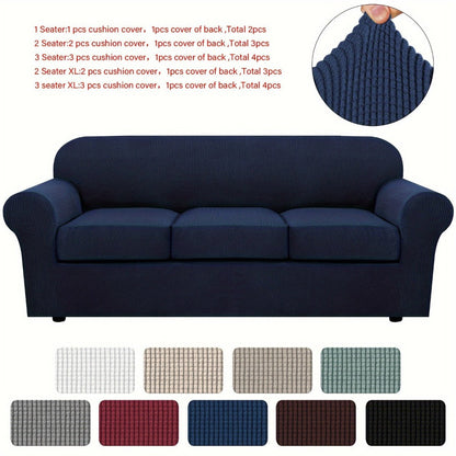 Sofa Cover Grid Jacquard Elastic Full-Cover Slipcover with Elastic Fit for 1 to 3 Seats and XL Sofas