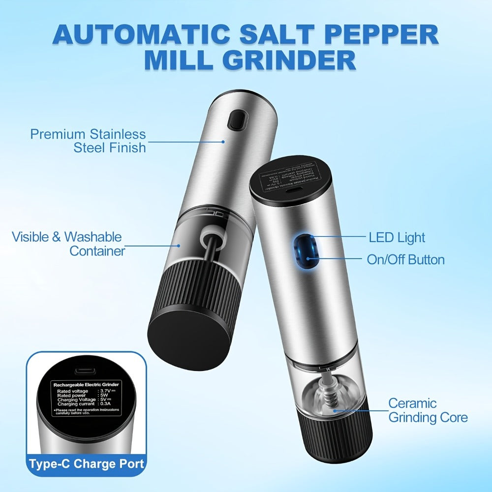 Electric Pepper Grinder USB-C Rechargeable, 5-Level Adjustable Coarseness, One-Hand Operation