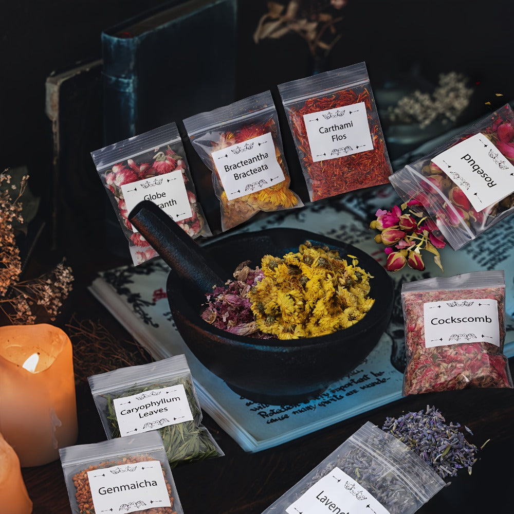 Witchcraft Supplies Herbs Kit 70 Pcs - Dried Flowers & Healing Herbs for Wicca Pagan Rituals, Magic Spell Casting