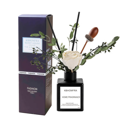 Reed Diffuser with Real Flowers & Essential Oil - Home Fragrance Scent Sticks for Bedroom Bathroom Living Room