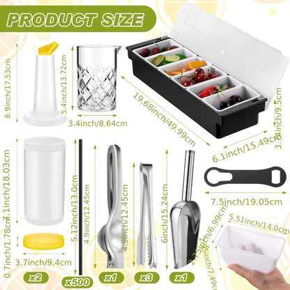 28-Piece Bartender Tool Set with Cocktail Shaker, Three-Tier Glass Rimmer, Garnish Tray and Organizers