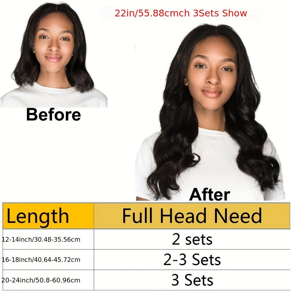 Clip In Human Hair Extensions Body Wave 8pcs 120g Full Head Real Human Hair Clip Ins Natural, for Home, Travel and Salon Hair Styling