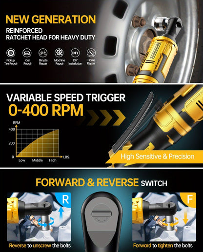 Cordless Electric Ratchet Wrench 3/8'' & 1/2'' Drive, Compatible with Dewalt 20V Max Battery, 88 Ft-lb High Torque