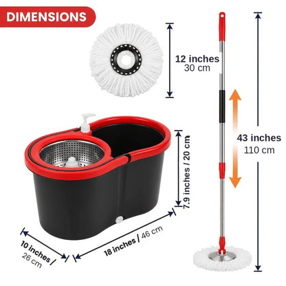 Spin Mop and Bucket Set with Wringer 360 Degree Spinning Self-Wringing Mop 4 Microfiber Mop for Bath Time, Home Spa and Personal Care
