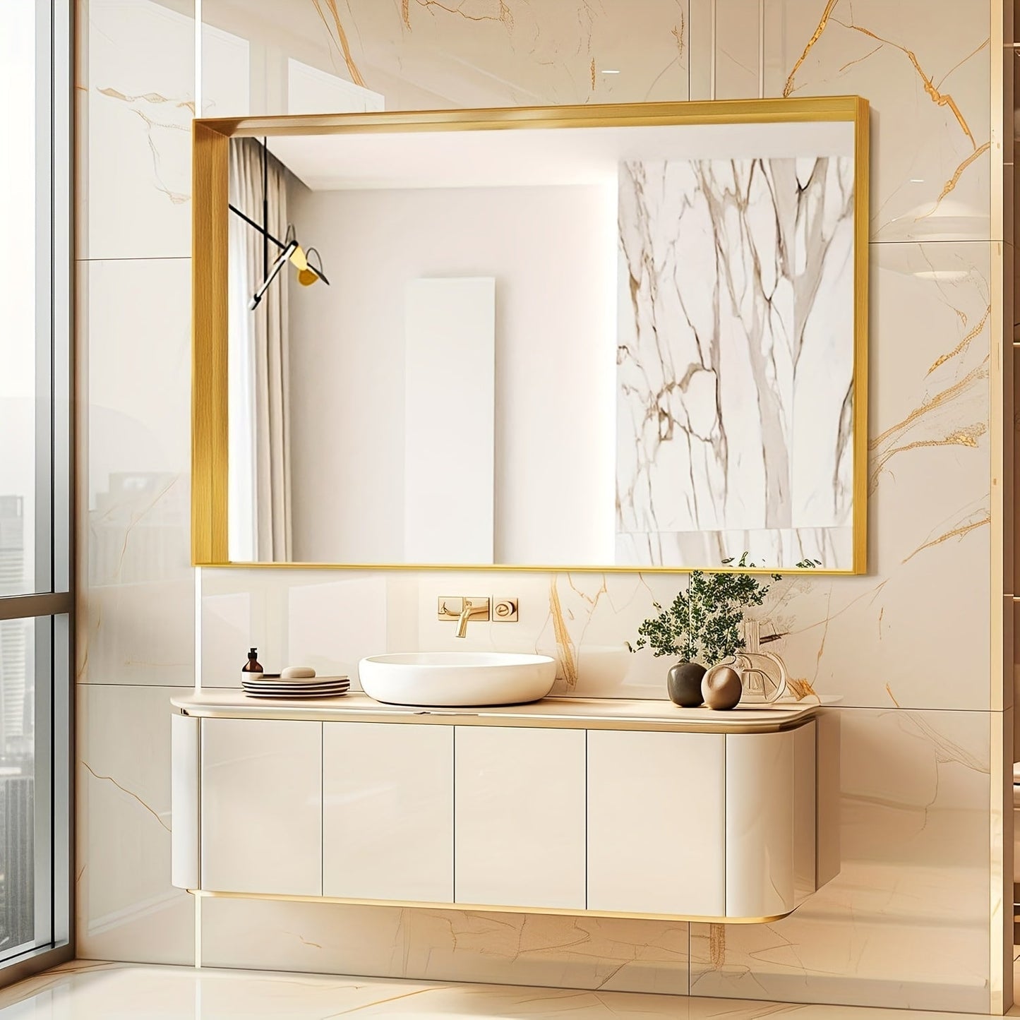 Rectangular Metal-Frame Bathroom Mirror in Black, Gold or Silver with Six Sizes and Dual Orientation