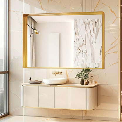 Rectangular Metal-Frame Bathroom Mirror in Black, Gold or Silver with Six Sizes and Dual Orientation