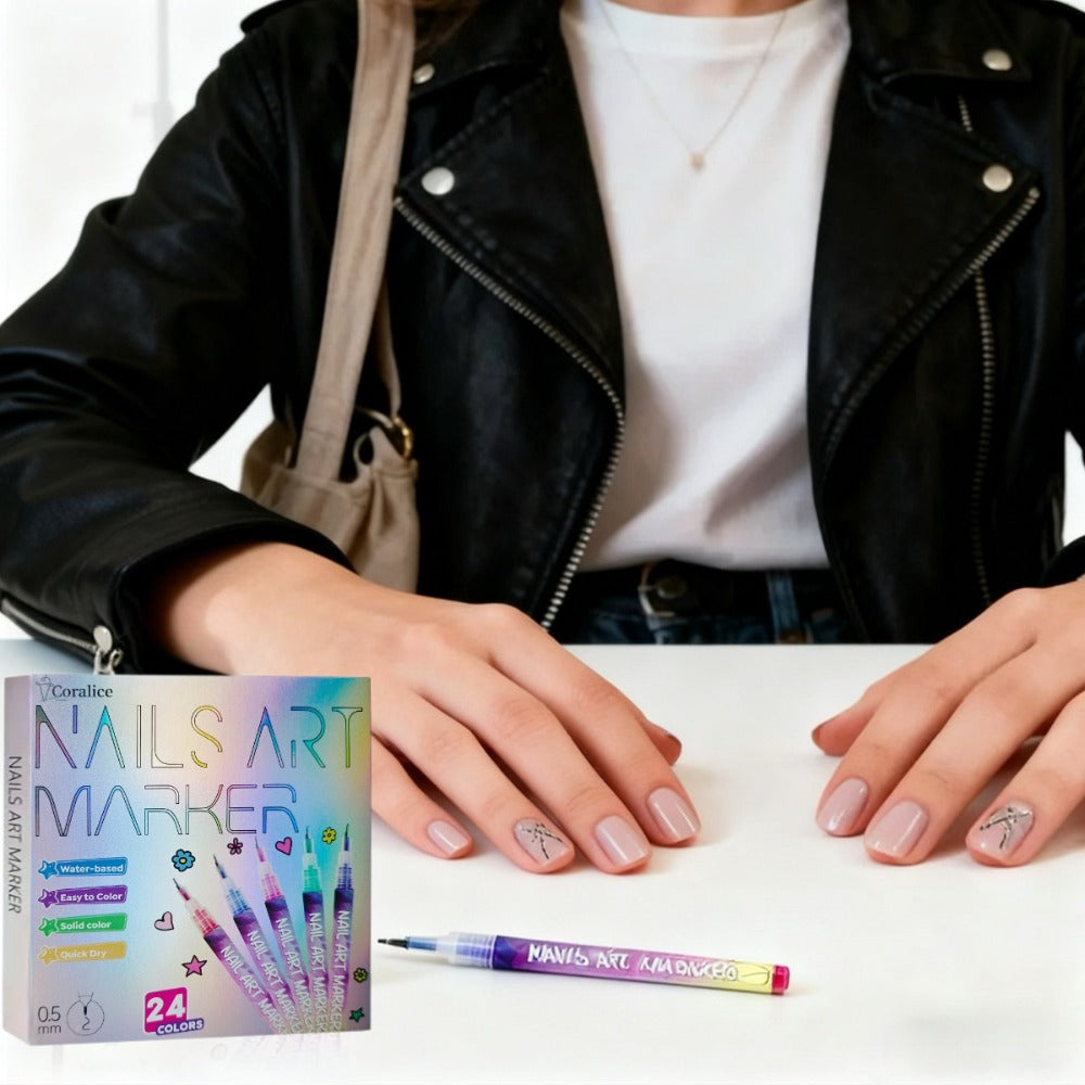 Nail Art Pens 24-Color Water-Based Marker Set with 0.5mm Fine Tips in a Boxed Multicolor Tray