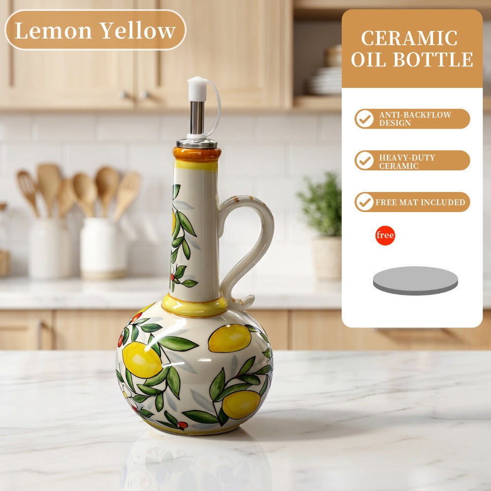 Ceramic Oil and Vinegar Dispenser Set Hand-Painted Underglaze Anti-Drip Leak-Proof Kitchen for Home Cooking, Dining and Outdoor Meals