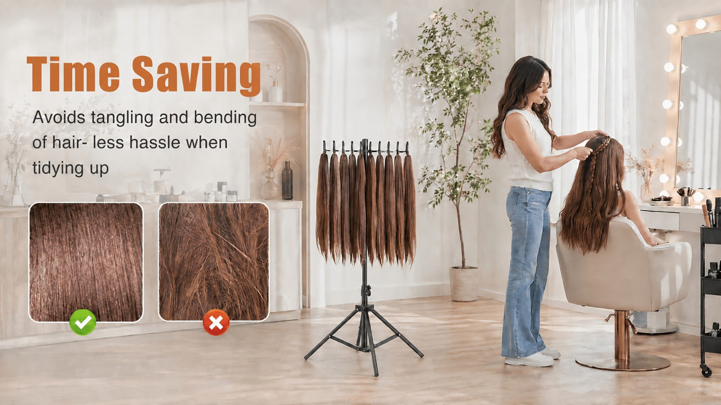 Braiding Hair Rack 144 Pegs Height Adjustable 2-Side Hair Extension Holder Stand with Tray – Foldable Portable Professional Braiding Station