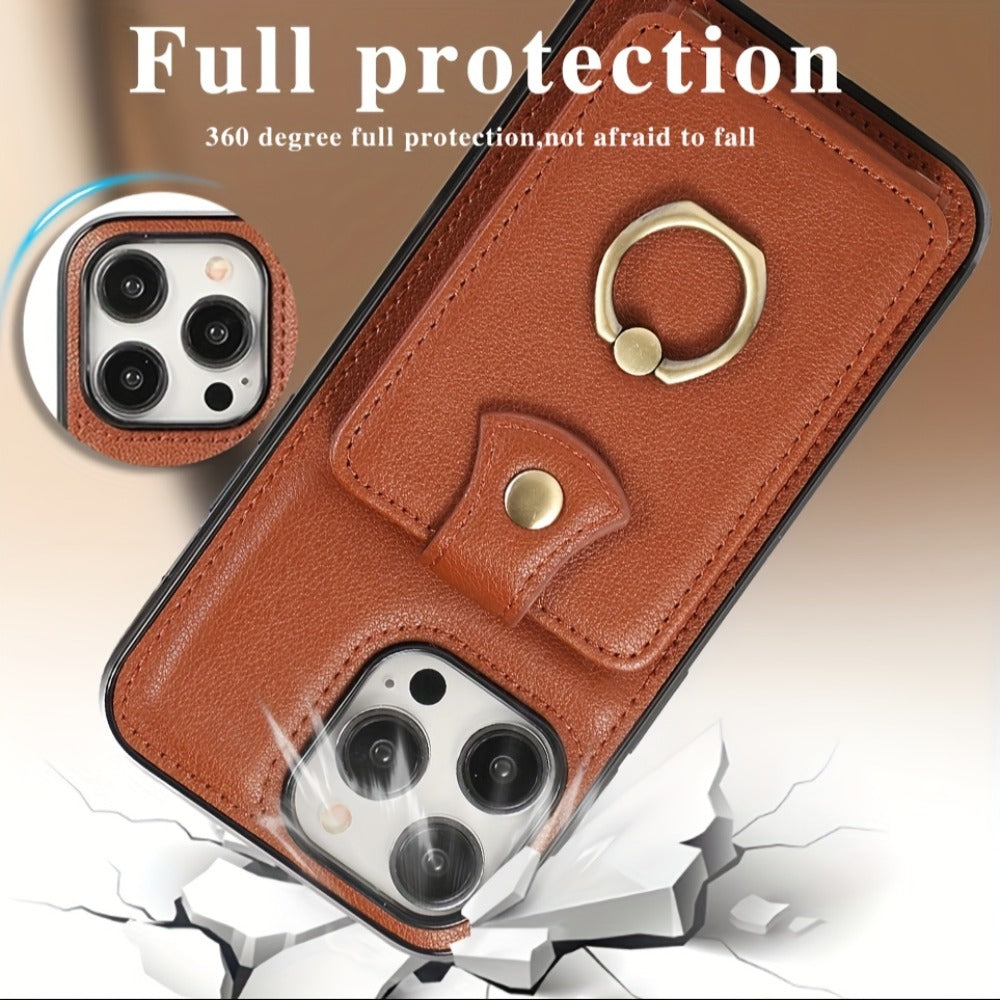 Phone Case Wallet with 2-3 Card Holder and Fold-Out Kickstand for Selected iPhone 12-16 Model Options
