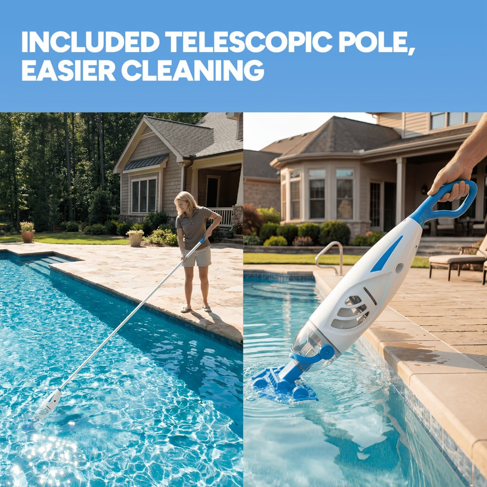 Cordless Pool Vacuum Cleaner with Telescopic Pole, 15.8 GPM Powerful Suction, 60-Min Runtime