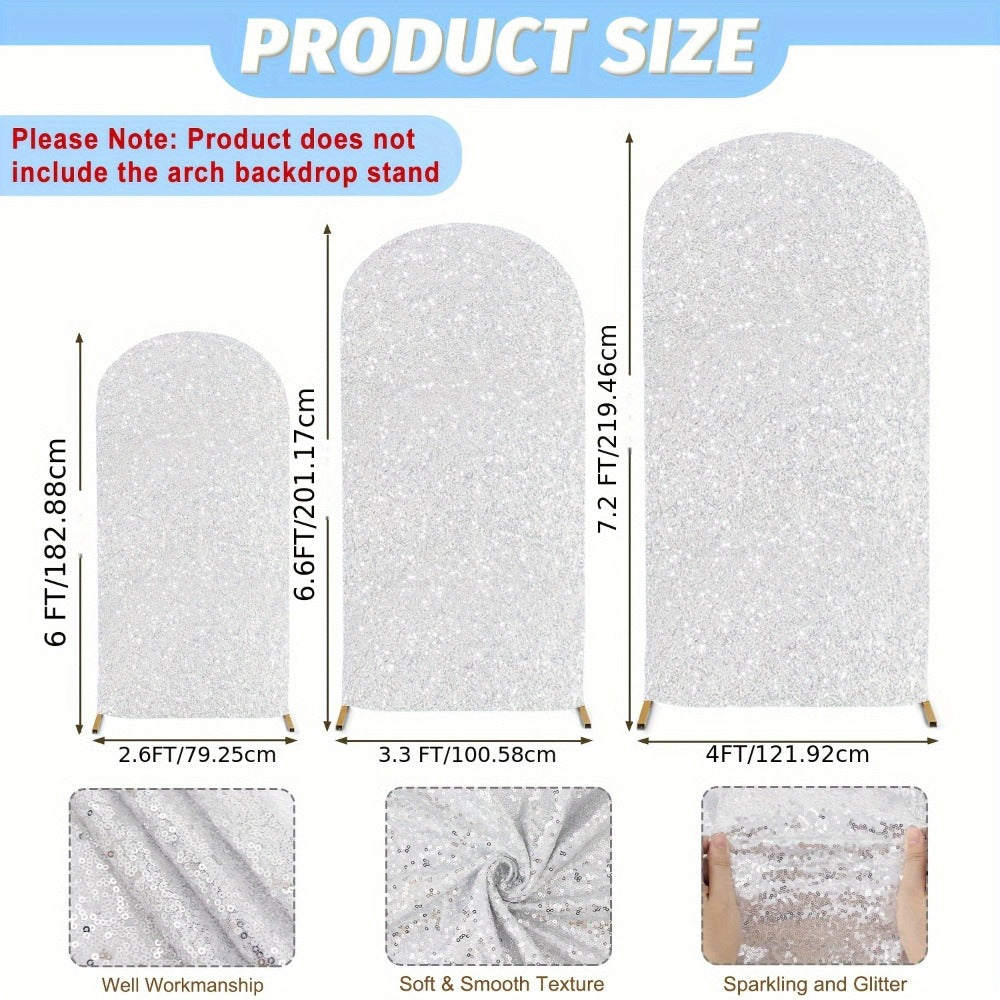 Sequin Wedding Arch Cover Set 3pcs, 6ft 6.6ft 7.2ft Metallic Spandex Payette Glitter Arch Backdrop Cover for Wedding Ceremony