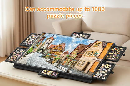 Roll-Up Puzzle Mat Board Extra Large – Foldaway Felt Mat for 1000 & 1500 Piece Jigsaw Puzzles, 6 Sorting Drawers
