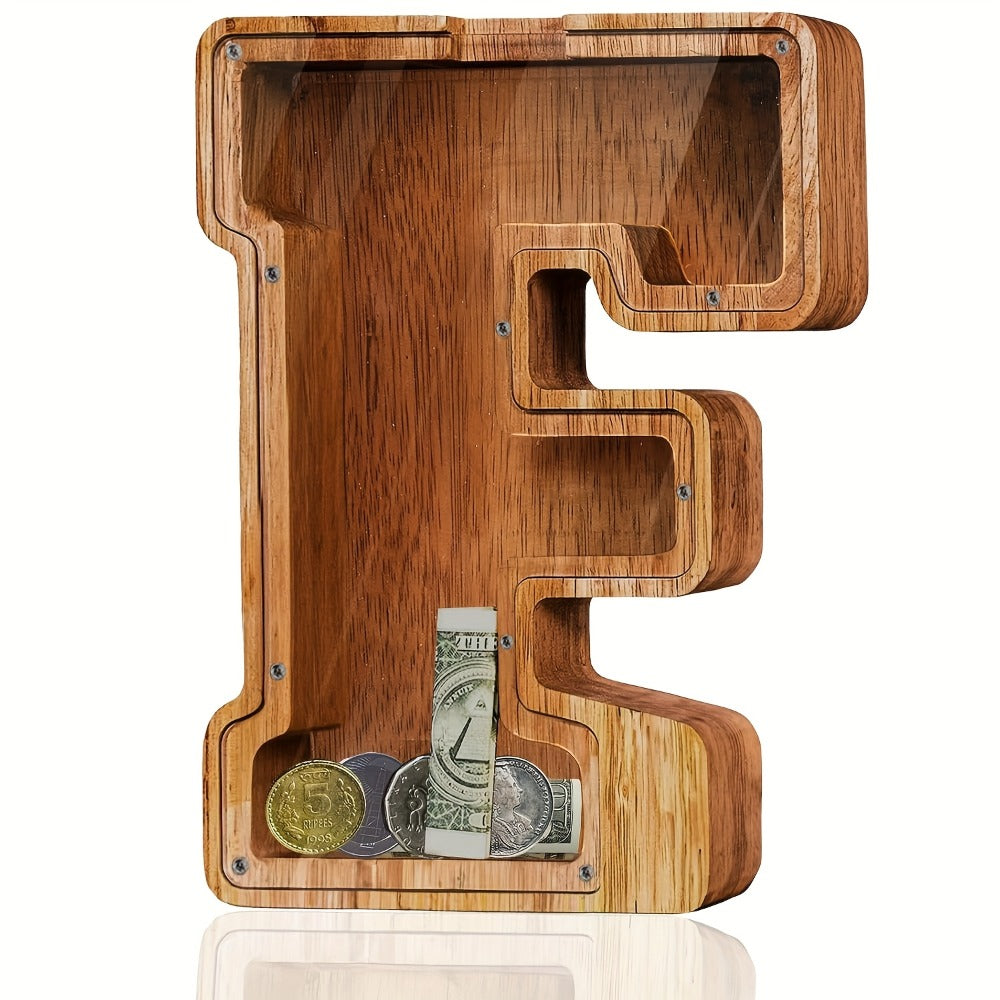 Personalized Wooden Piggy Bank for Kids – A-Z Alphabet Letter Initial Coin & Bill Savings Bank for Boys & Girls