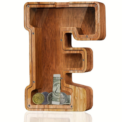 Personalized Wooden Piggy Bank for Kids – A-Z Alphabet Letter Initial Coin & Bill Savings Bank for Boys & Girls