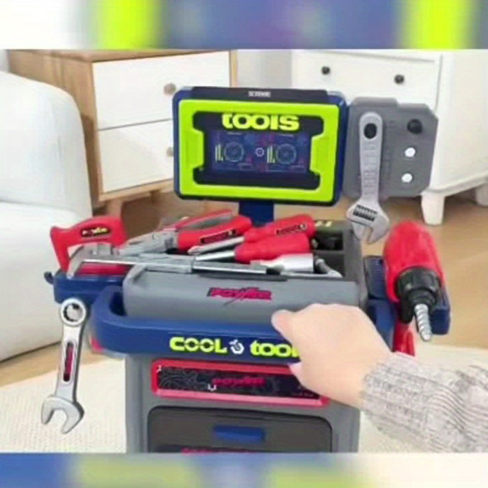 Kids Tool Kit 41pcs with Folding Workbench & Electric Drill Toy, STEM Engineering Playset with Storage
