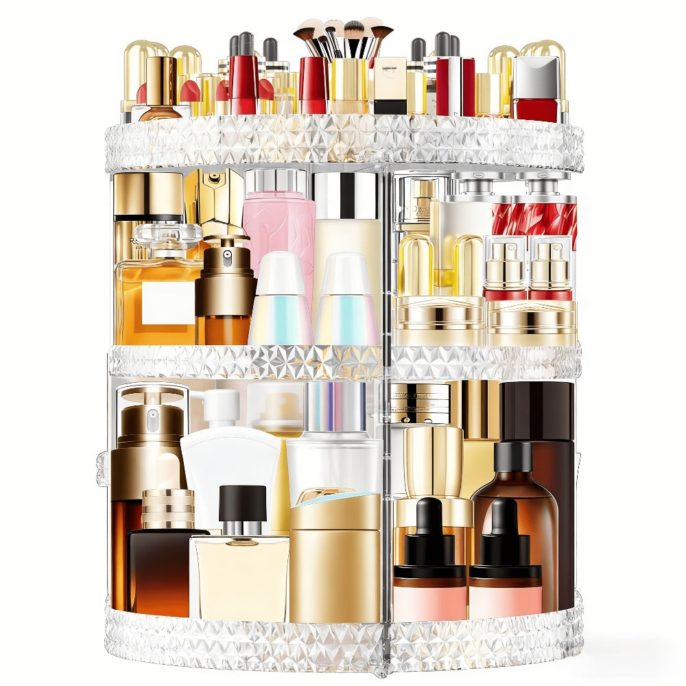 Rotating 360 Makeup Organizer Spinning Cosmetic Storage Display Rack 7 Adjustable Layers Large Capacity Skincare Holder for Vanity