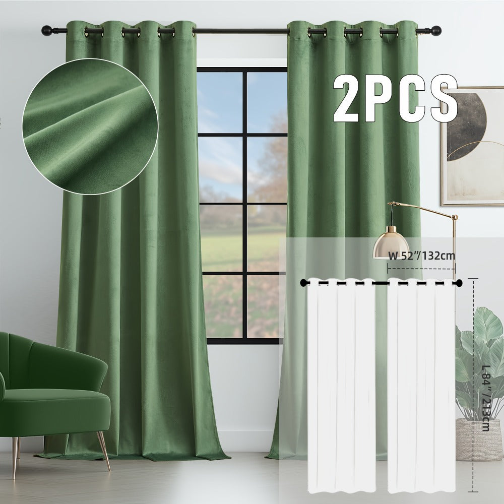Velvet Room Darkening Curtains 2 Panels, Grommet Top Thermal Insulated Soundproof Blackout Curtains for Living Room Bedroom