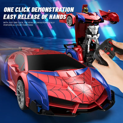 Robot Deformation Car for Kids 1:18 Blue & Red, One-Button Transform Remote Control Stunt Vehicle