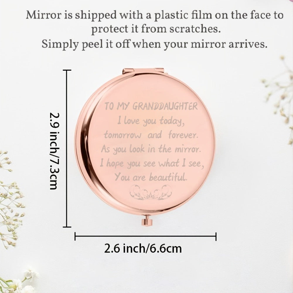 Engraved Compact Mirror Gift for Granddaughter Daughter Women – Magnifying Pocket Purse Mirror Personalized Keepsake for Christmas Birthday
