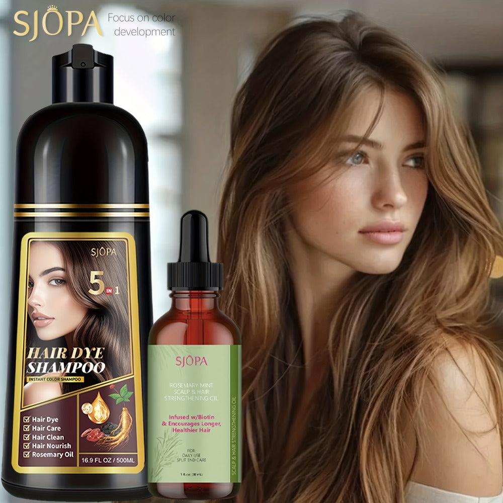 Glycerin Hair Color Shampoo Gift Set with Rosemary Oil, 5-in-1 Color & Care Formula 16.91oz, Gentle Non-Irritating Gray Coverage