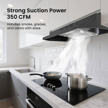 Range Hood 30 Inch Under Cabinet 350 CFM Ducted Ductless Convertible Kitchen Vent Hood for Home Cooking, Dining and Outdoor Meals