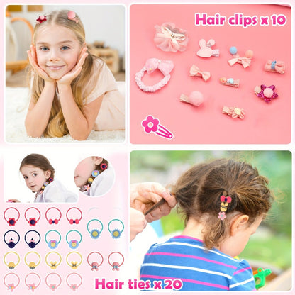Kids Jewelry & Dress-Up Set 152 PCS, Costume Jewelry Hair Clips Bands & Accessories for Girls Ages 3+